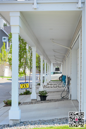 Back road and townhouse driveways in residential community